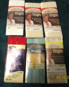 Lot of (6) vintage 1980's Wrights BIAS TAPE packages total assorted colors NEW - Picture 1 of 6