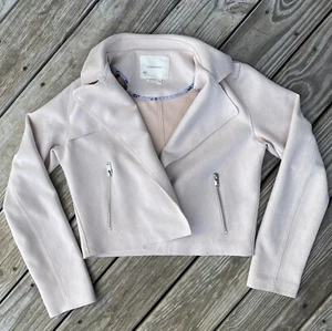 Anthropologie Expressway Moto Jacket Pastel Pink Faux Suede Women's Size M - Picture 1 of 7