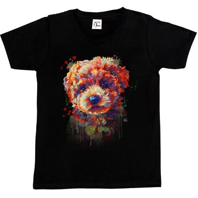 1Tee Kids Girls Painted Abstract Puppy Dog T-Shirt