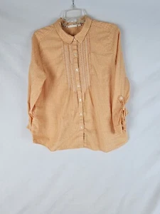 J. Jill Uncommon Threads Size M PETITE Orange Gingham Pintuck Pleated Shirt - Picture 1 of 6