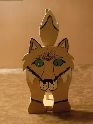 Wild Kitty Cat Wood Paper Towel Holder Decor Handmade - Image 1 of 4