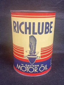 Richlube Richfield 1 Qt Empty Metal Motor Oil Can Nice Eagle Graphics Early Seam - Picture 1 of 9