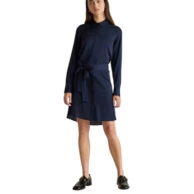 New Quince Silk Shirt Dress Women’s Large Navy Blue Belted Long Sleeve 4250 - Image 1 of 4