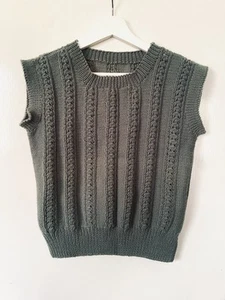 Vintage 1940s Style Cable Hand Knit Sleeveless Vest / Tank Top M NEW - Picture 1 of 10