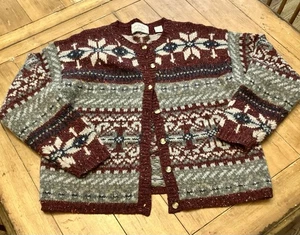 Vintage American Eagle Wolle Strick Nordic Pullover Knopfleiste Wolle Cardigan L Large - Bild 1 von 14