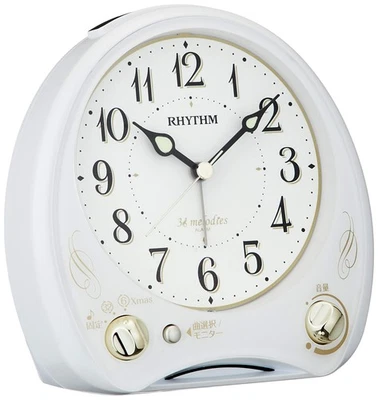 RHYTHM Aria Cantabile N Alarm Clock with Melody, Continuous Second Hand, White, - Image 1 of 2
