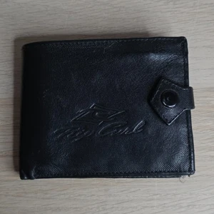 Rip Curl Black Leather BiFold Wallet Snap Closure Coin Pocket ID Window Surf Vtg - Picture 1 of 9