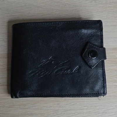 Rip Curl Black Leather BiFold Wallet Snap Closure Coin Pocket ID Window Surf Vtg - Image 1 of 4