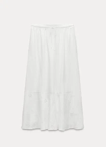 ZARA ZW COLLECTION WHITE EMBROIDERED LINEN BLEND SKIRT SIZE L - Picture 1 of 5