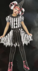 Harlequin Clown Costume MEDIUM Haunted Clown Complete Costume for Girl & Makeup - Picture 1 of 6