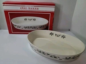 Vintage Earthen Ware Natale Agrifoglio Ovale Panettiere Nuovo in Scatola Lunghezza 12,75" Giappone - Foto 1 di 15