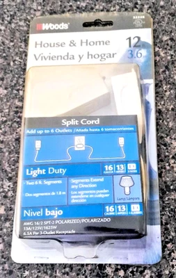 WOODS HOUSE AND HOME 12' SPLIT EXTENSION CORD - NEW - Image 1 of 2