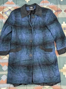 WOOLRICH Vintage 80er 90er Mohair Wolle blau grün kariert langer Pendler Mantel Damen S - Bild 1 von 18