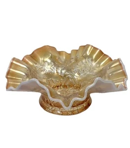 Cuenco de vidrio Dugan Carnaval melocotón opalescente borde con volantes de colección 7,25" G40 - Imagen 1 de 16