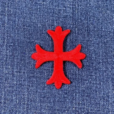 Patonce Applique Patch - Red Cross Fleury Fleur de Lis Embroidered Badge 2-1/16" - Image 1 of 2