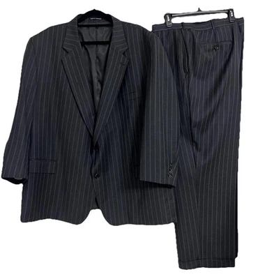 Traje Bachrach 2 piezas Hombres 54PR/W53 Lana a Rayas Gris Blazer Pantalones Clásicos Forrados Foto 1 de 4