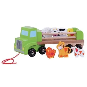 Holz LKW Nachzieh-Fahrzeug Tier-Transporter ca. 27 cm ab 18 Monate Nachziehauto - Bild 1 von 1
