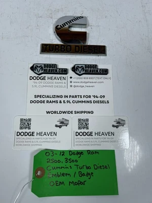 Dodge Ram Cummins 2003-2012 turbo diésel emblema/insignia 2500 3500 OEM Mopar Foto 1 de 4