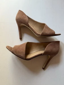 Gibson Latimer Tan Suede Open Toe Heels Women’s Sz 8 M , 4” Heel | EXCELLENT - Picture 1 of 5