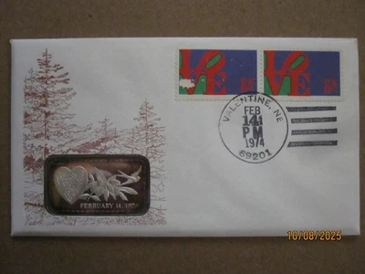 1974 COMMEMORATIVE VALENTINE MADISON MINT .999 FINE ONE OUNCE SILVER BAR PNC FDC - Image 1 of 4