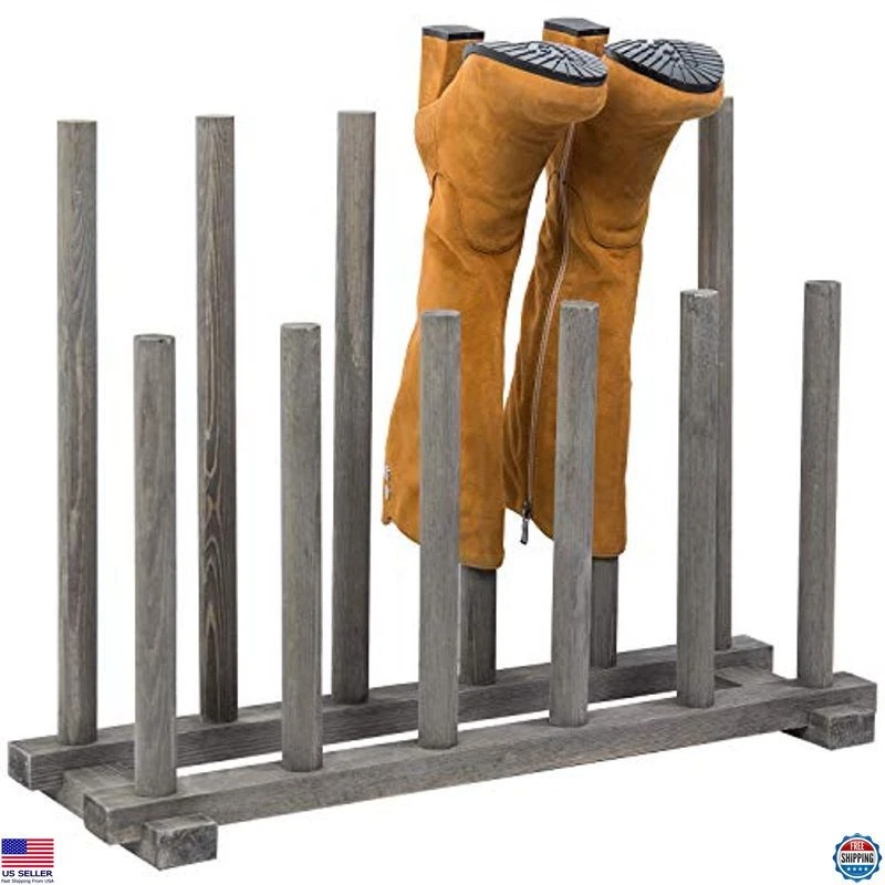 Soporte para botas de pie de madera gris vintage, organizador de almacenamiento de zapatos Foto 1 de 4