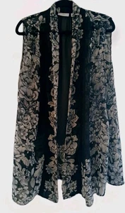 Susan Graver Cardigan Oberteil Damen Gr. 2X ärmellos Blumenmuster durchsichtig offen QVC EUC - Bild 1 von 14