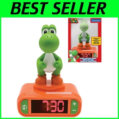 Yoshi Nightlight Alarm Clock, Super Mario Sounds, LCD Screen - Image 1 of 4