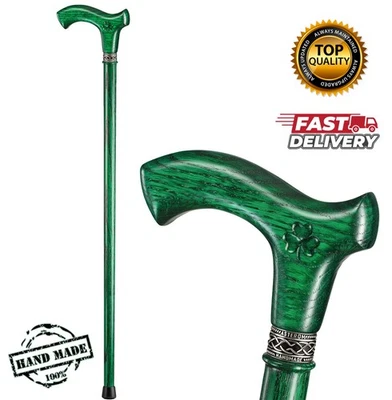 Bengala irlandesa rica 36" feita à mão madeira ergonômica vara trevo bengala verde - Imagem 1 de 4