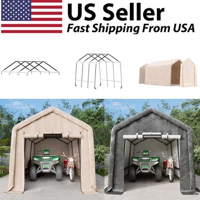 Cobertizo de almacenamiento portátil de 10x15 pies refugio garaje cochera toldo exterior motocicleta Foto 1 de 4