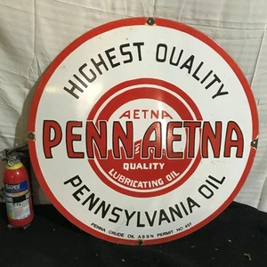 Letrero de porcelana gasolina Penna Penn Oil 30 pulgadas garaje lado único - Imagen 1 de 6