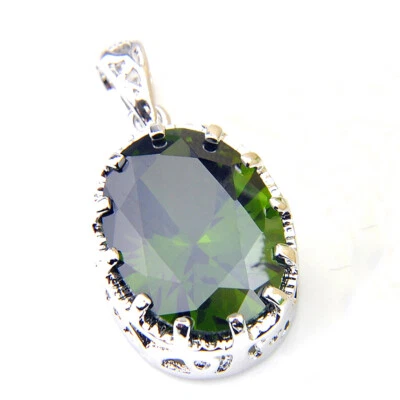 60% Off Oval Fire Green Quartz Gemstone Silver Woman Necklace Pendants 1 Inch - Image 1 of 4