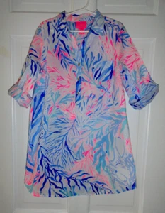 LILLY PULITZER PINK AND BLUE SHIRTDRESS LARGE GIRLS - Picture 1 of 4