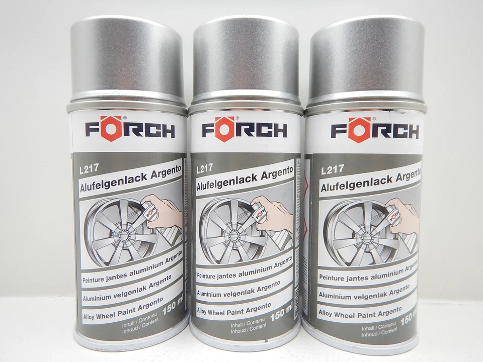 FÖRCH 3x PINTURA PARA LLANTAS PINTURA LLANTAS DE ALUMINIO ARGENTO PLATA SPRAY PINTURA COLOR 150ML
