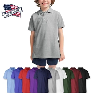 Kids Polo Shirts School Uniform Cotton Short Sleeve Pique Boys Girls Tee Casual - Picture 1 of 42