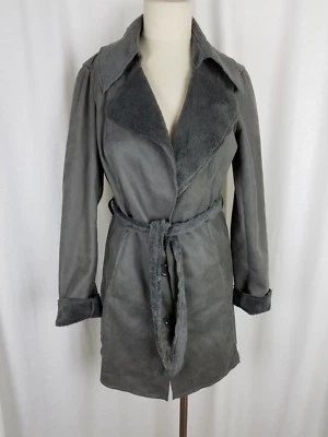 Miilla Monoreno Vegan Faux Suede Shawl Collar Belted Trench Coat Womens M Gray - Image 1 of 4