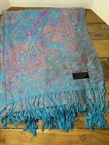 Pashmina Cerbaro Boho Multicolor Scarf Wrap Fringe Hem Florence Italy ~70”x 26” - Picture 1 of 9