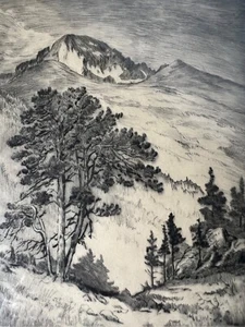 Lyman Byxbe Original Artist Signed Etching Top of Longs Peak Rocky Mountains - Picture 1 of 6