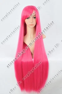 100 cm tiefrosa lange gerade Perücken mit Pony für Damen synthetische Cosplay Perücken - Bild 1 von 6