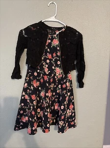 Girls Black Flower Dress With Lace Zip Up Jacket Size 10 - Picture 1 of 3