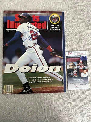 Deion Sanders SIGNED Sports Illustrated 4/27/92 MLB JSA COA No Label Braves FSU - Image 1 of 4