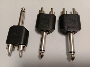 10 pcs Nickel Plated 6.35mm Mono Audio Plug to 2 RCA Male Plug Connector  - Picture 1 of 3