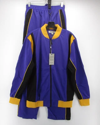 Stacy Adams Tracksuit Men Medium Purple Gold Warm Up 2 Piece Jacket Pants NEW - Image 1 of 4