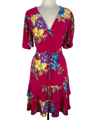 Lauren Ralph Lauren Floral Dress Women's Size 8 Stretch Jersey Mini Ruffled - Image 1 of 4