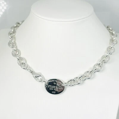 Collar Gargantilla Etiqueta Ovalada 16.5" Please Return To Tiffany con Eslabones Gruesos Grandes Foto 1 de 4