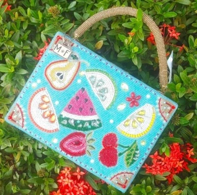 Mary Frances Fruity Beaded Fruit Slices Top Handle Box Handbag Multi Bag New - Image 1 of 4