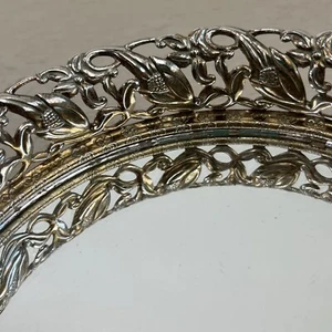 VTG Gold Silver Filigree Vanity Mirror Tray w Feet or To Hang On Wall Round 5.5” - Picture 1 of 15
