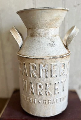 White Primitive Rustic Milk Can Decorative Farmhouse Decor Farmers Market Metal - Image 1 of 4