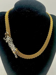 VTG 80’s Yellow Gold Plated Milanese Mesh Chain Necklace Crystals Leopard Rare - Picture 1 of 10