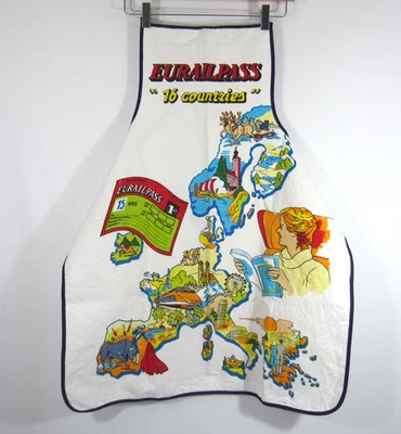 Винтажный кухонный фартук 80-х EurailPass пассажирский поезд путешествия по Европе шеф-повар повар 30 дюймов - Изображение 1 из 4