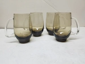 4 LIBBEY TEMPO TAWNY BROWN SMOKE GLASS MUGS TANKARDS 5 1/8" - Picture 1 of 7
